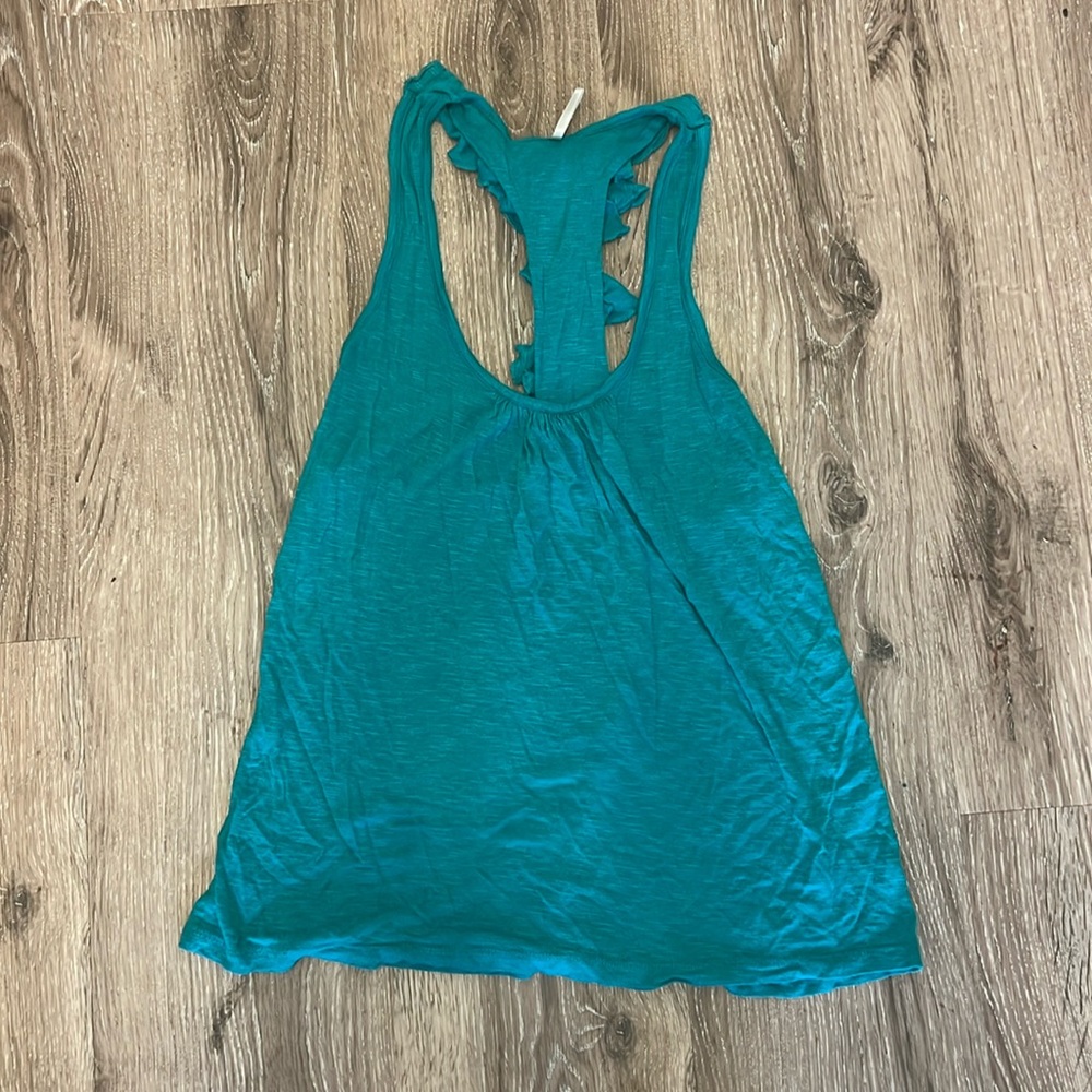 Teal Razor Back Tank with Ruffle Back - Picture 2 of 6